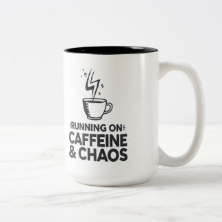 Taza Bicolor Corriendo con Cafeína y Caos