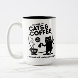 Taza Bicolor Corriendo con gatos y café de 15 onzas.