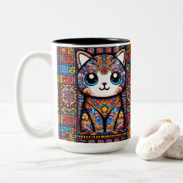 Taza Bicolor Cortar gato con encanto de patrón tradicional