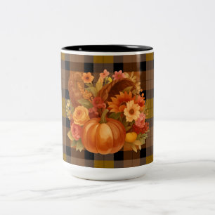 Taza Bicolor Cosecha De Caída Con Cornucopia Estacional