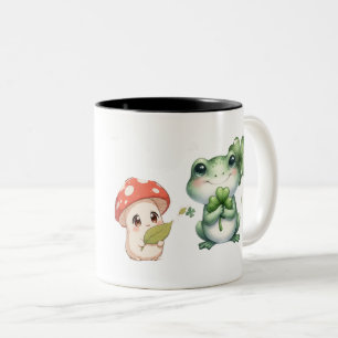 Taza Bicolor Cottage Core de Rana Adorable y Hongos Nombre Ca