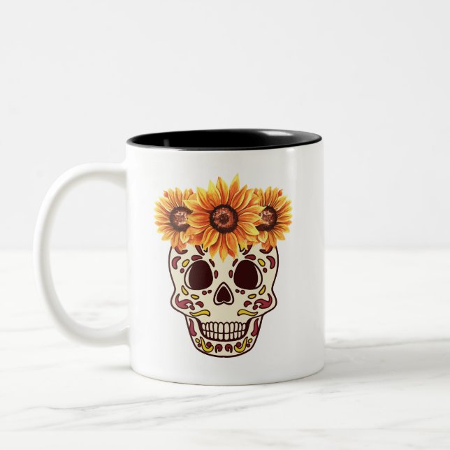 Taza Bicolor Cráneo de azúcar de girasol (Izquierda)
