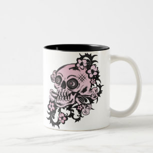 Taza Bicolor Cráneo de tatuajes rosados
