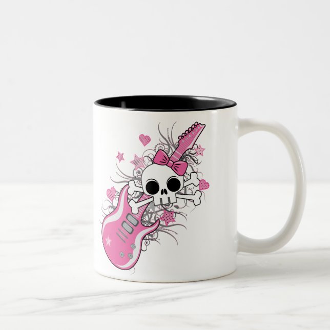 Taza Bicolor Cráneo lindo con guitarra rosa (Derecha)