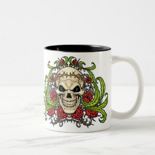 Taza Bicolor Cráneo y rosas con la corona de espinas por el Al
