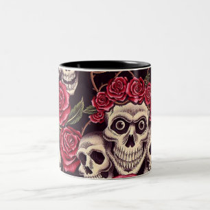 Taza Bicolor Cráneos y rosas