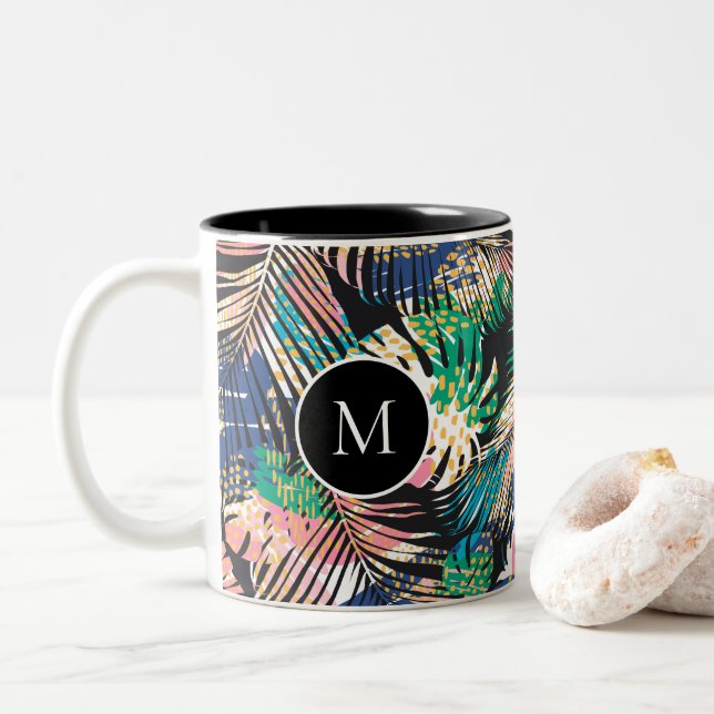Taza Bicolor Crear su propio monograma de impresión tropical (Con donut)