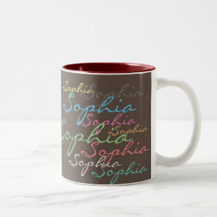Taza Bicolor Crear su propio nombre de mensaje de texto caligra