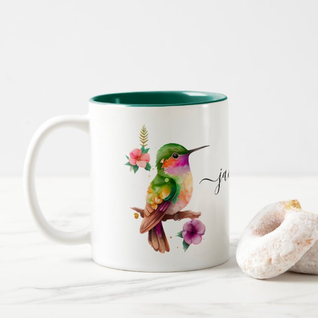 Taza Bicolor Crear tu propio Hummingbird Añadir nombre personal (Con donut)