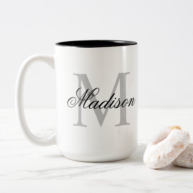 Taza Bicolor Crear un nombre personalizado caligrafía monográfi (Con donut)