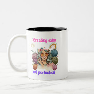 Taza Bicolor Creating calm, not perfection - Retro knitting gir