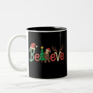 Taza Bicolor Cree en Bigfoot Sasquatch Santa Reno Cielo Navidad
