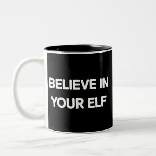 Taza Bicolor Cree En Su Elfo Divertido Navidad Familiar Corresp