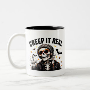 Taza Bicolor Creep It Real Funny Cool Esqueleto Halloween
