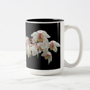 Taza Bicolor Crema y orquídeas rosas en negro