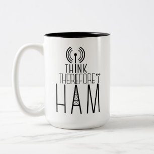 Taza Bicolor "Creo que por lo tanto HAM" radiotamentista amateu