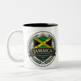 Taza Bicolor Crest de la herencia de Jamaica | Orgullo del Cari