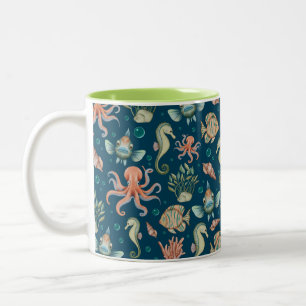 Taza Bicolor Criaturas submarinas de azul