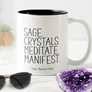 Taza Bicolor Cristales de Salvia Meditar Manifestar Cita Metafí