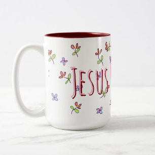 Taza Bicolor Cristianas Jesús Me Ama Femenino Floral