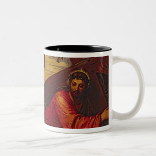 Taza Bicolor Cristo que se hunde bajo el peso de la cruz