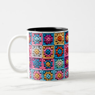 Taza Bicolor Crochet Granny Square Craft