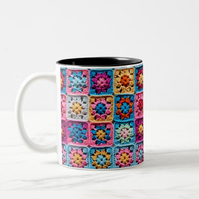 Taza Bicolor Crochet Granny Square Craft (Izquierda)