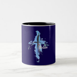 Taza Bicolor Cross Believe Dark Blue