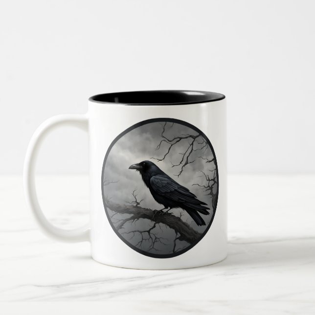 Taza Bicolor Crow en un árbol (Izquierda)