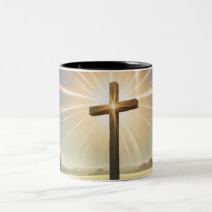 Taza Bicolor Cruce en un campo, Inspirador diseño cristiano