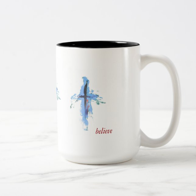 Taza Bicolor Cruz abstracta de 15 oz Mug (Derecha)