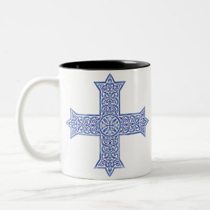 Taza Bicolor Cruz Copta de Arte Azul Lapis Premium