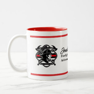 Taza Bicolor Cruz de Malta de bombero y bandera de línea roja f