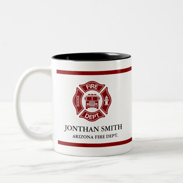 Taza Bicolor Cruz de Malta Roja de Bombero Departamento de Bomb (Izquierda)