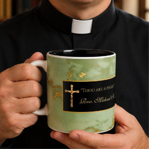 Taza Bicolor Cruz de sacerdote católico Mármol Cita de las Escr