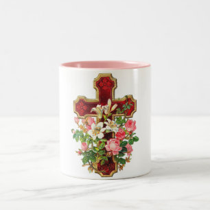 Taza Bicolor Cruz Floral Vintage