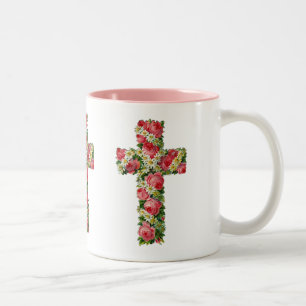 Taza Bicolor Cruz floral vintage