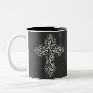 Taza Bicolor Cruz gótica del cráneo