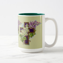 Taza Bicolor Cruz púrpura con las flores