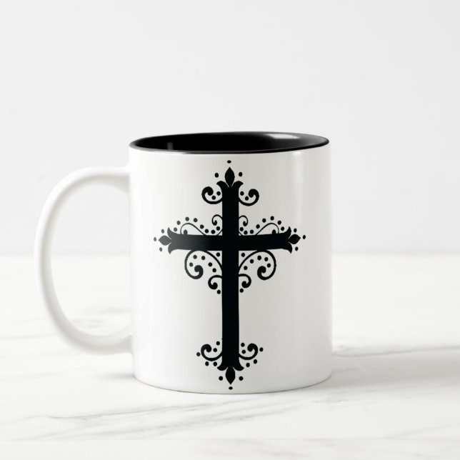 Taza Bicolor Cruz religiosa con un adorno (Izquierda)