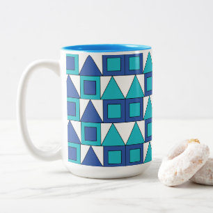 Taza Bicolor Cuadrado Azul Turquesa Triángulo Geométrico 