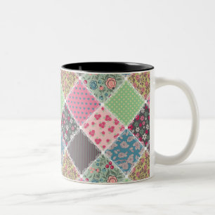 Taza Bicolor Cuadrados de tallo de flores pastel