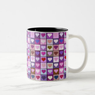 Taza Bicolor Cuadrados púrpuras y rosados del corazón