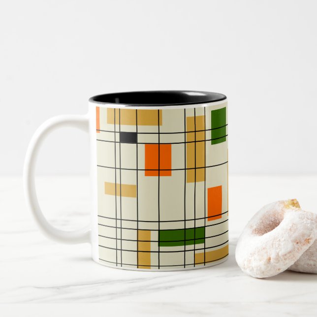 Taza Bicolor Cuadrícula de mediados del siglo (Con donut)