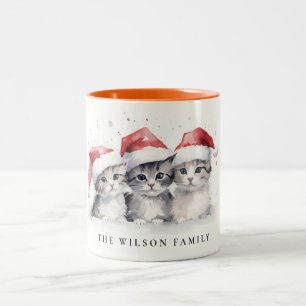 Taza Bicolor Cuadros de color de agua para gatos Navidades bril