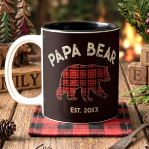Taza Bicolor Cuadros Padre Oso Padre Año Establecido Negro