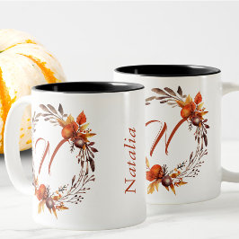 Taza Bicolor Cualquier Monograma De Foliage De Boho De Estilo G