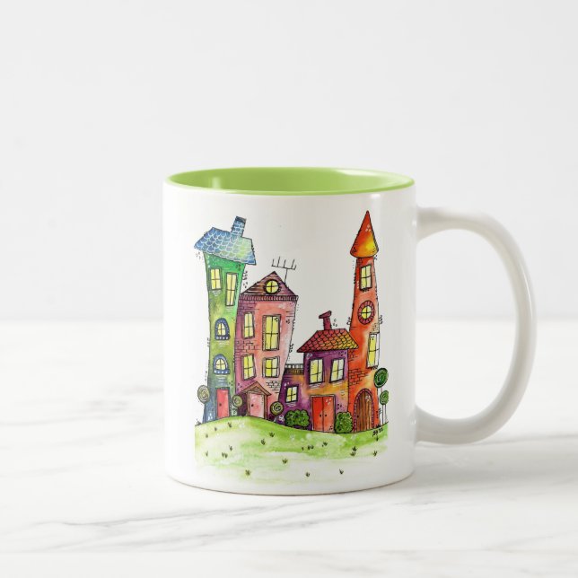 Taza Bicolor Cuatro Casas Whimsicales Cuestas (Derecha)