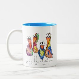 Taza Bicolor Cuatro pájaros coloridos y mullidos