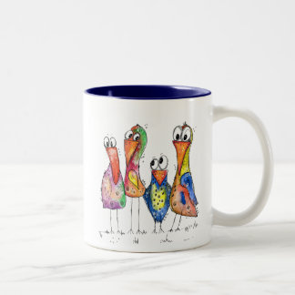 Taza Bicolor Cuatro pájaros coloridos y mullidos